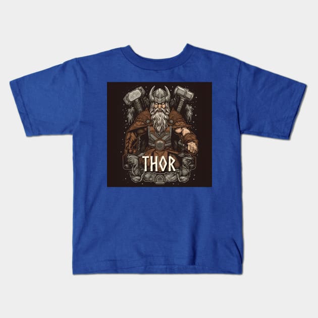 Thor Thunder God Norse Mythology Asgardians Kids T-Shirt by Grassroots Green